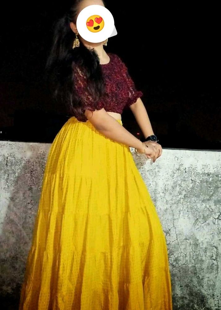 Yellow Long Skirt With Shinning Work