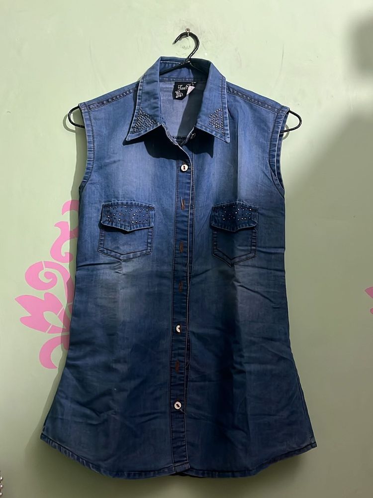 Denim Cut Sleeves Top