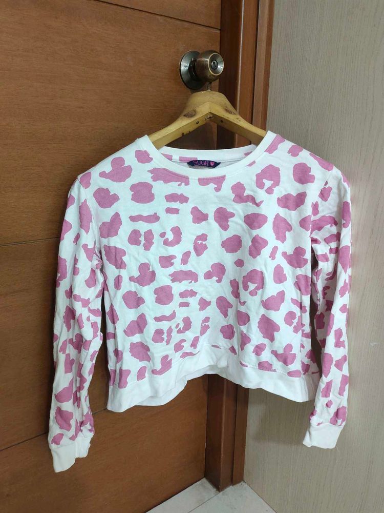 Pink Cheetah Print Cropped Sweatshirt