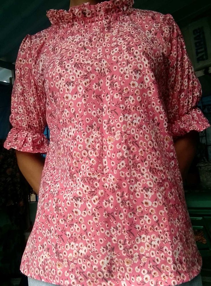 Floral Ruffle Trim Top