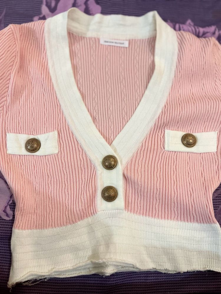 Korean V Neck Gold Botton Top