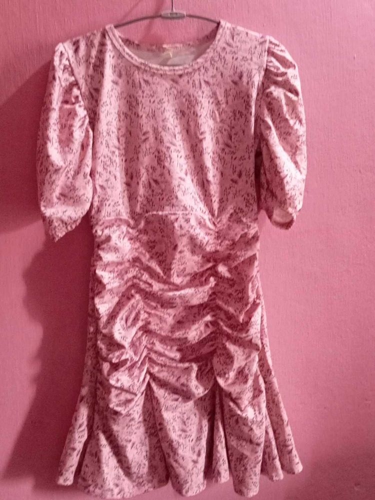 Pink Floral Ruched Mini Dress