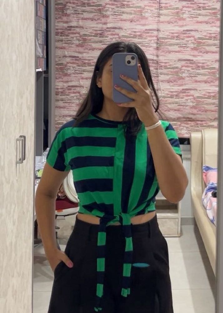 Striped Tie-Front Top