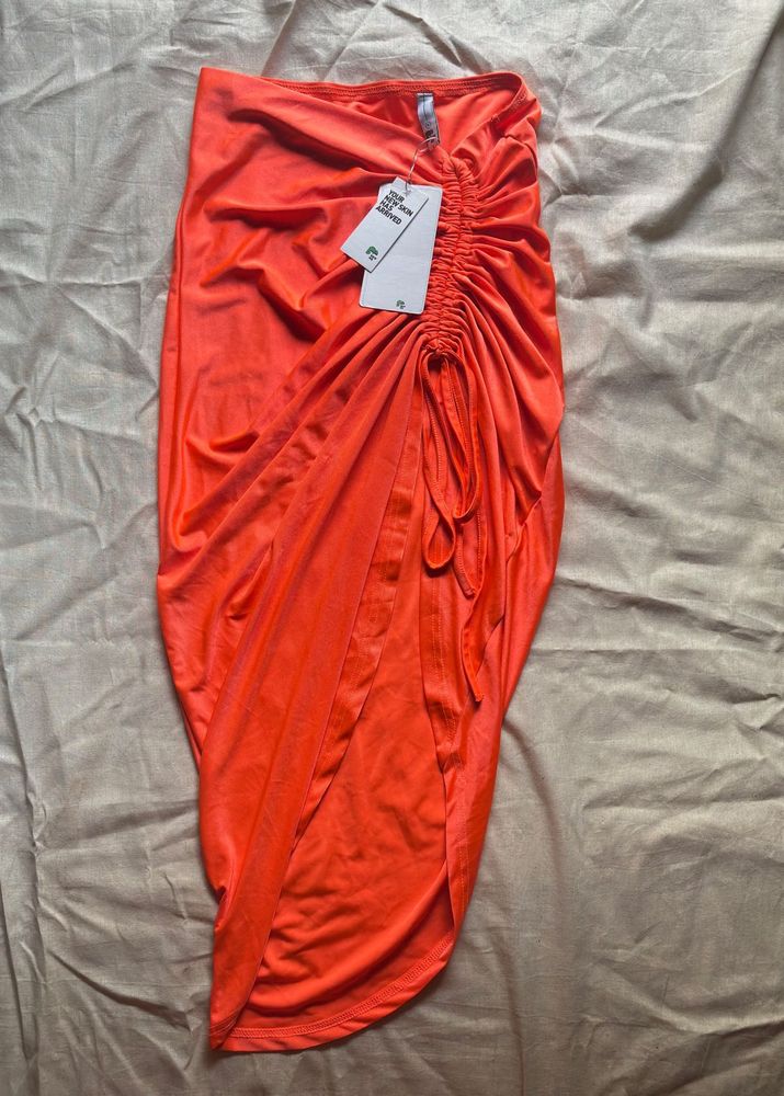 Orange Ruched Bodycon Skirt
