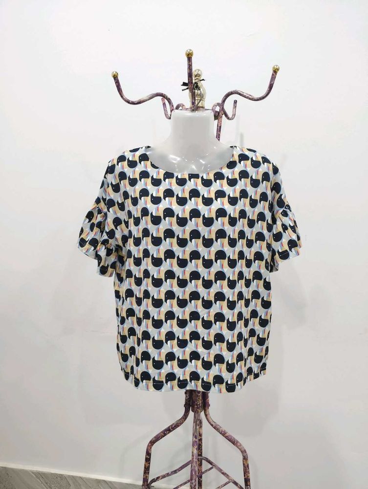 Patterned Ruffle Sleeve Top