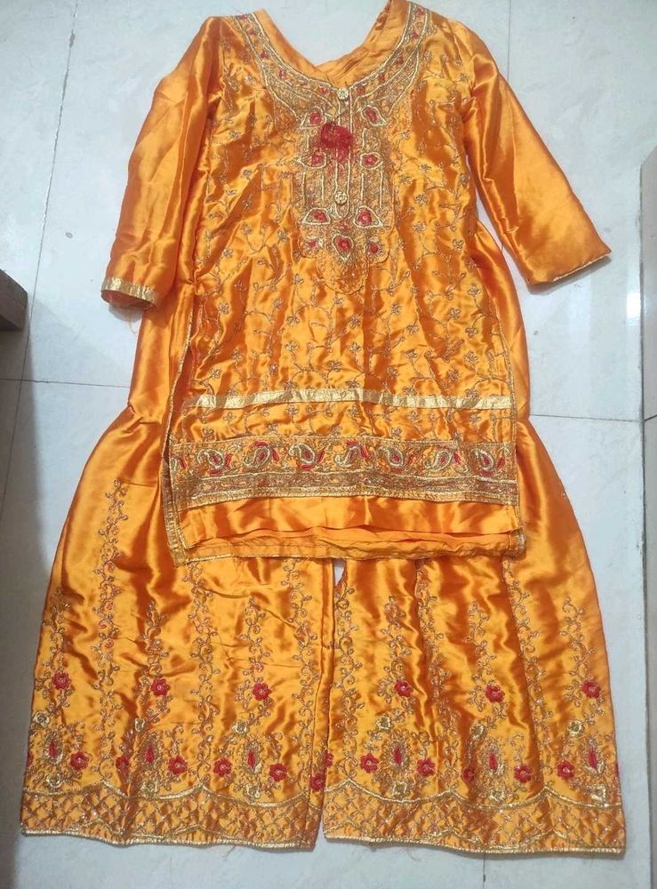 Satin Embroidered Sharara Set