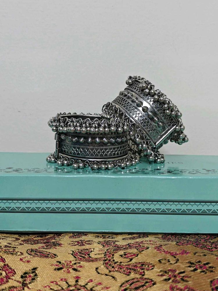 Silver Tribal Bangles - Set of 2