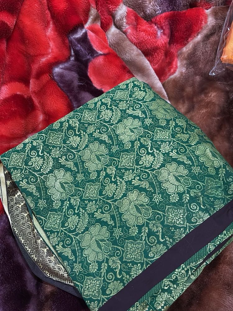 Elegant Green Floral Saree Fabric