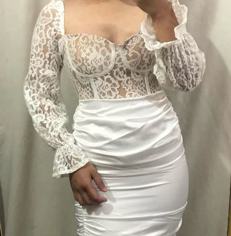 Elegant White Lace Bodysuit Dress