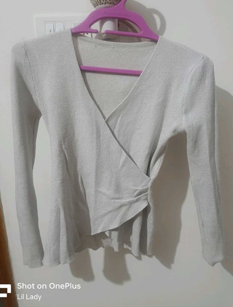 Stylish Silver Wrap Top