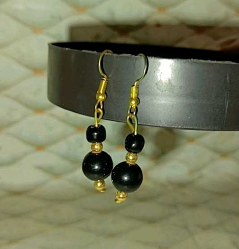 Black Beaded Dangle Earrings