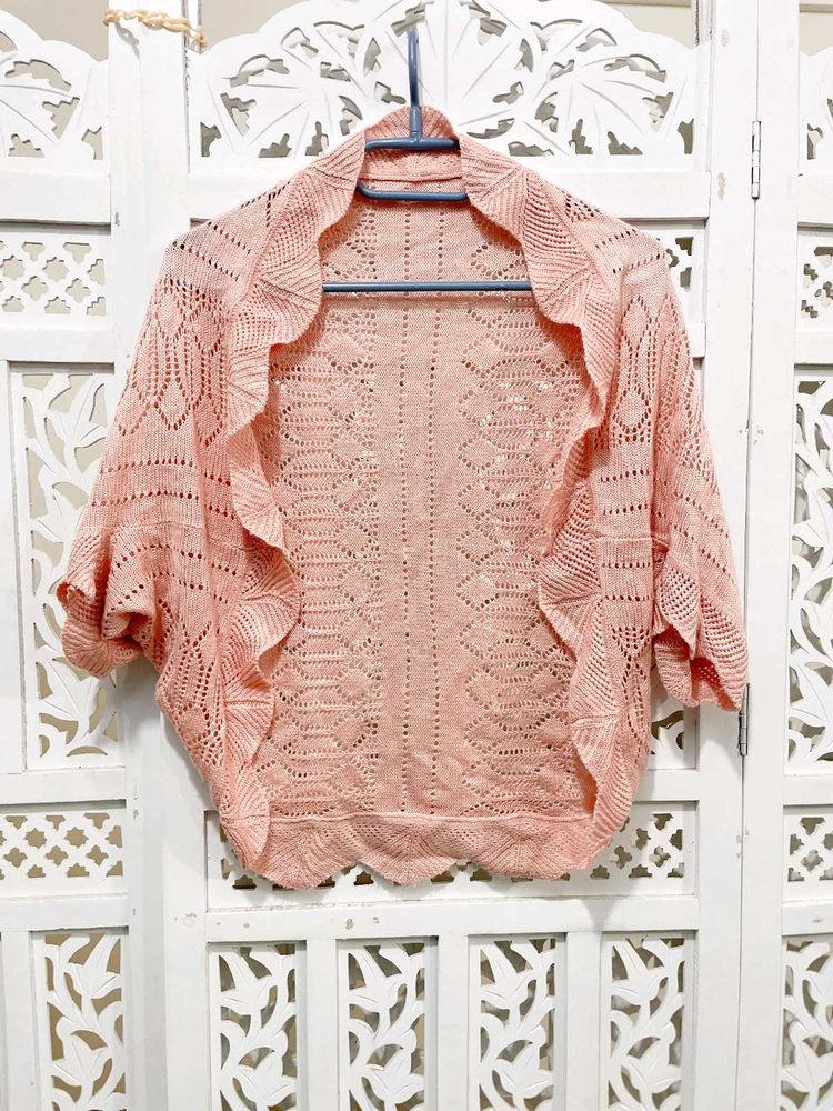 Knit Open Front Soft Peach Pink Cardigan D