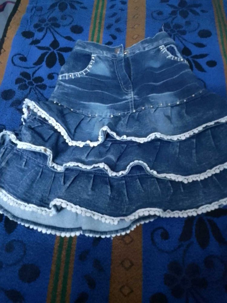 Denim Ruffle Skirt