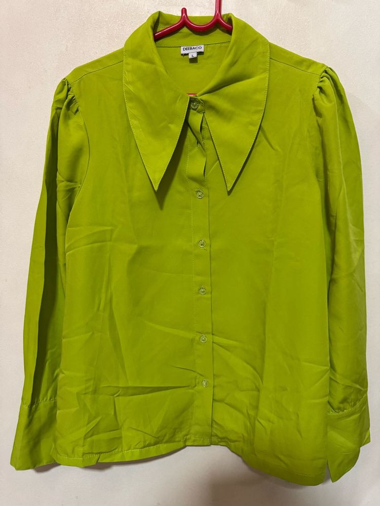 Green Shirt with Dramatic Collar