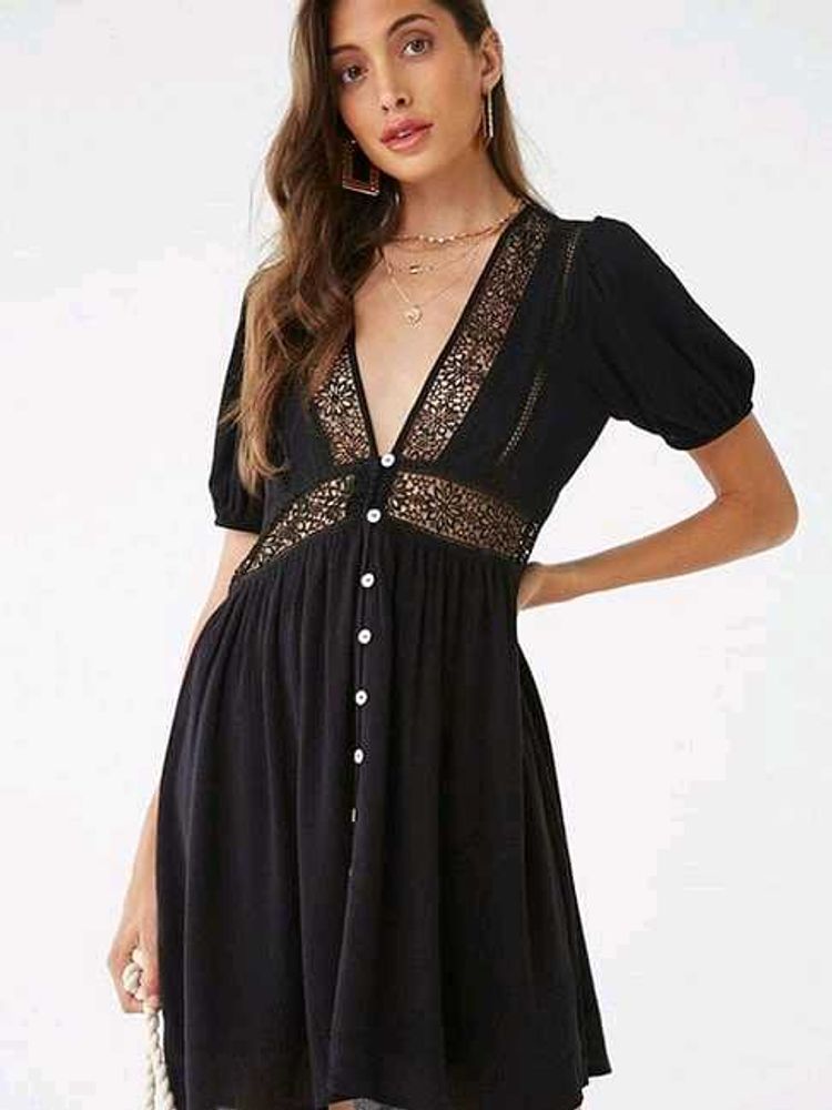 Forever 21 Black Lace Regular Fit A Line Dress