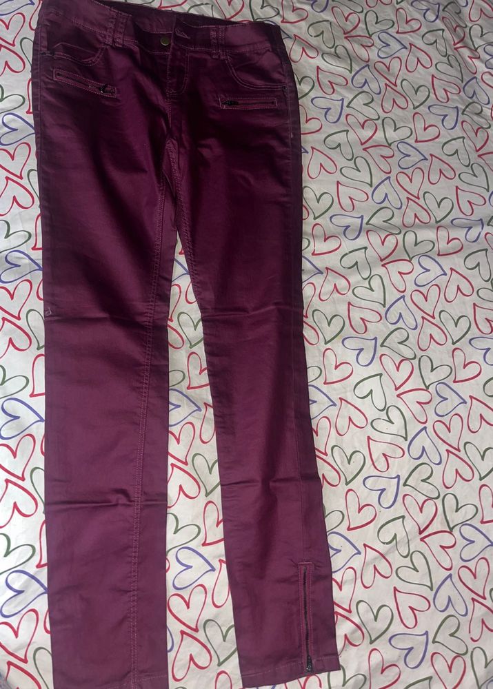 Plum Skinny Pants with Ankle Zippers