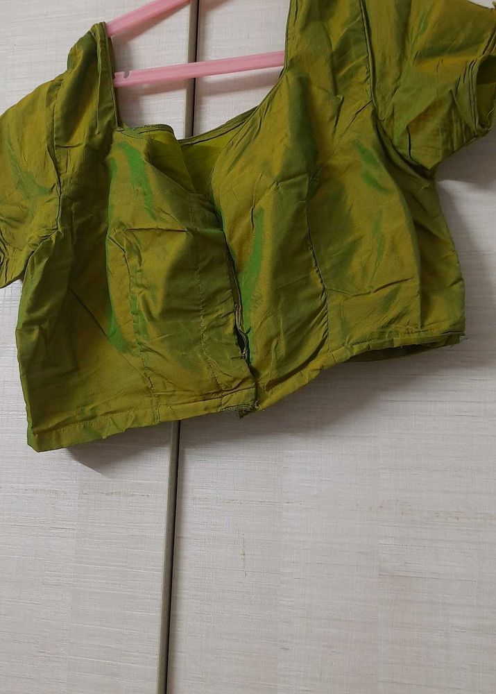 Stitched Cotton silk blouse green color