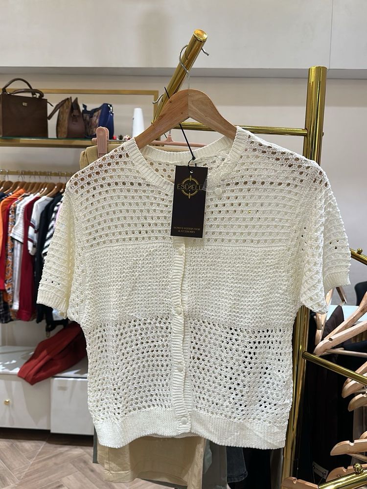 Crochet Knit Button-Up Top