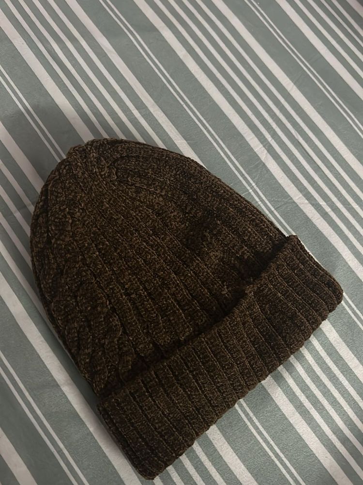 Brown Knit Beanie Hat
