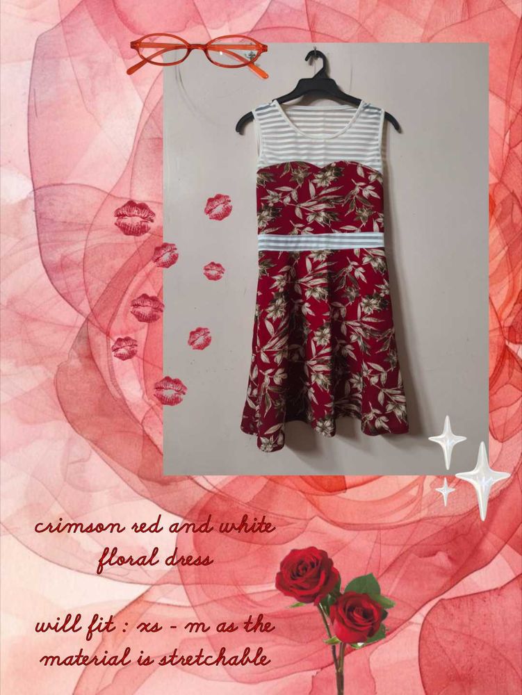 crimson red-white floral mini summer dress 🍒