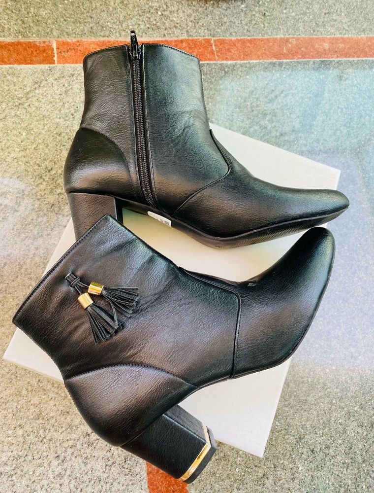Black Ankle Boots with Tassels