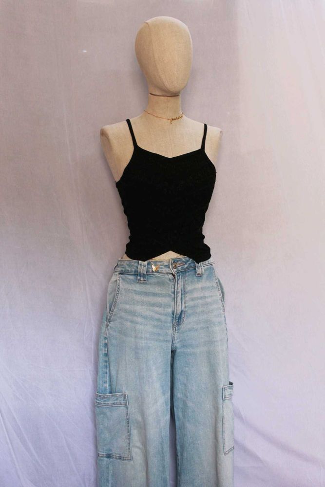 Black Embroidered Cami Top