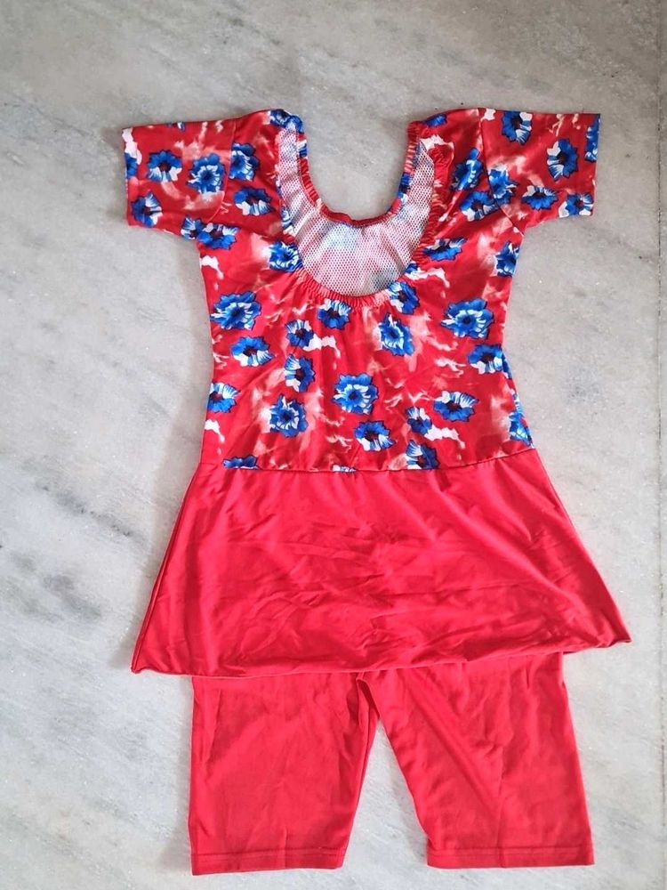 Red Floral Swimsuit Set