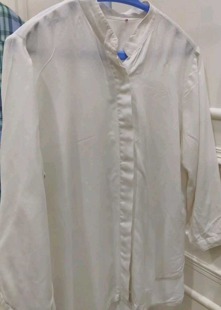 White Mandarin Collar Shirt