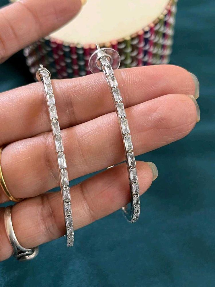 Sparkling Silver Hoop Earrings