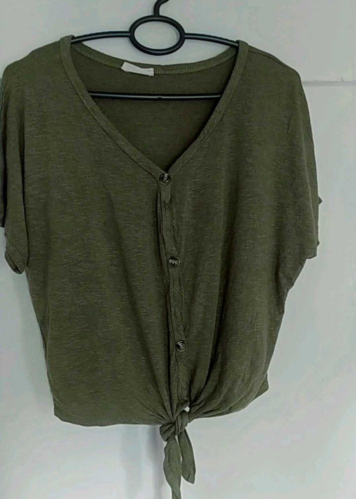 Olive Green Tie-Front Top