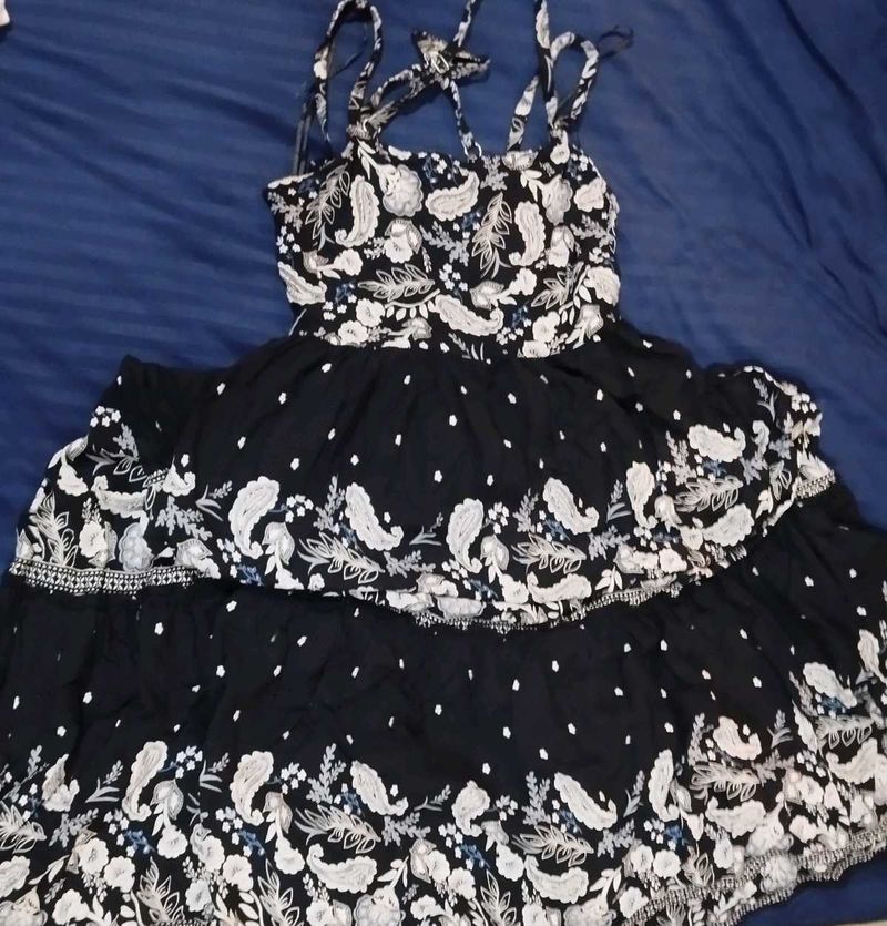 Black Flower Print Sundress
