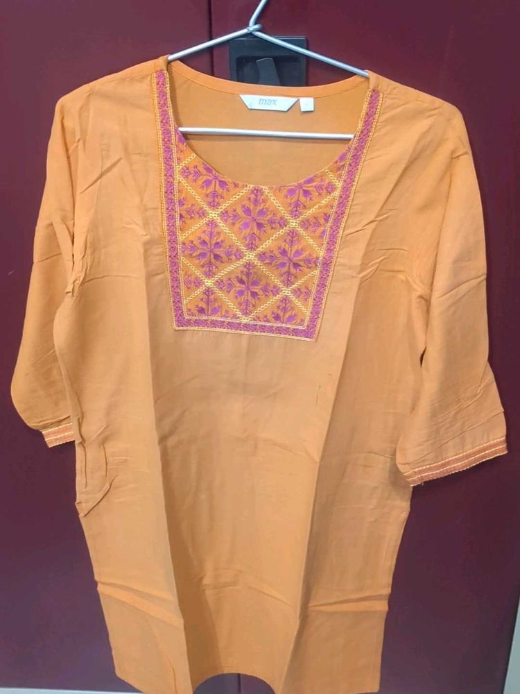 Embroidered Orange Kurta