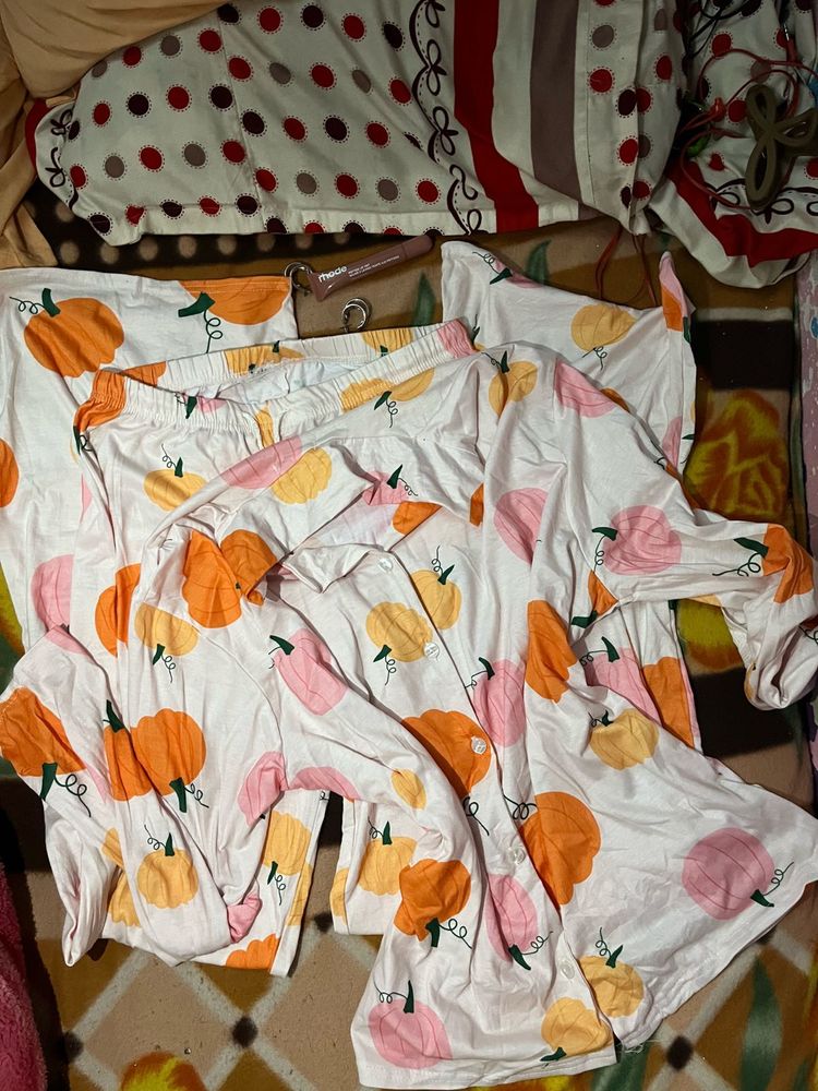 Pumpkin Print shirt Pajama Set