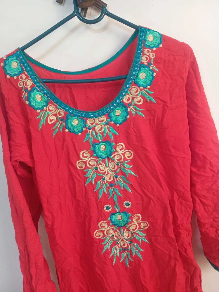 Combo Red Kurta And Denim shirt