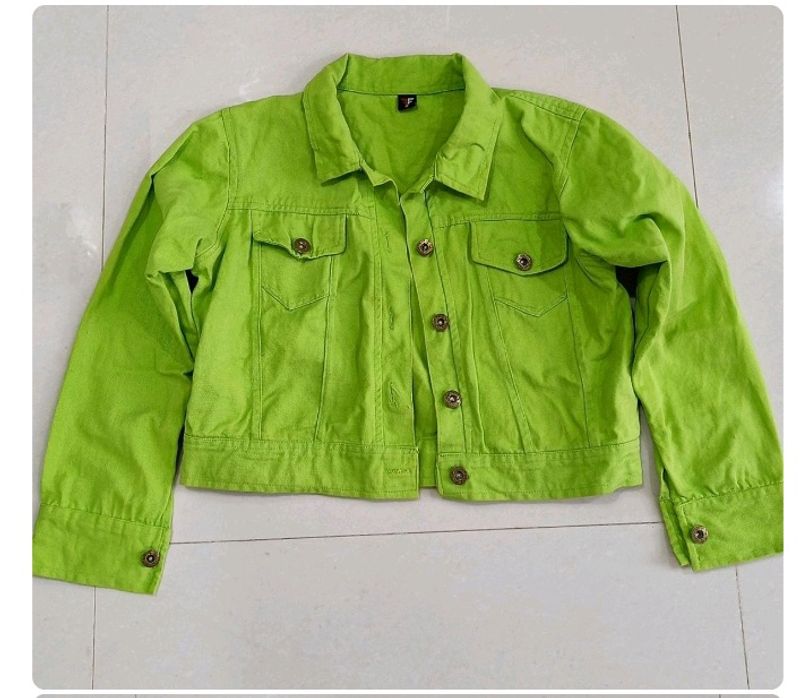 Lime Green Cropped Denim Jacket