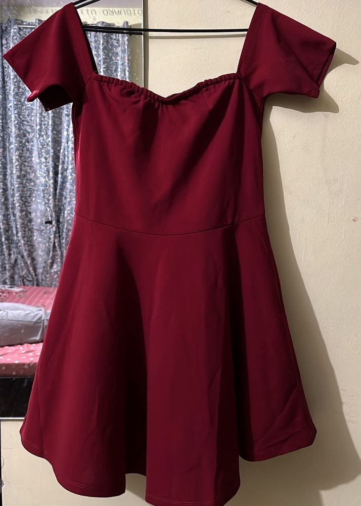 Burgundy Off-Shoulder Dress