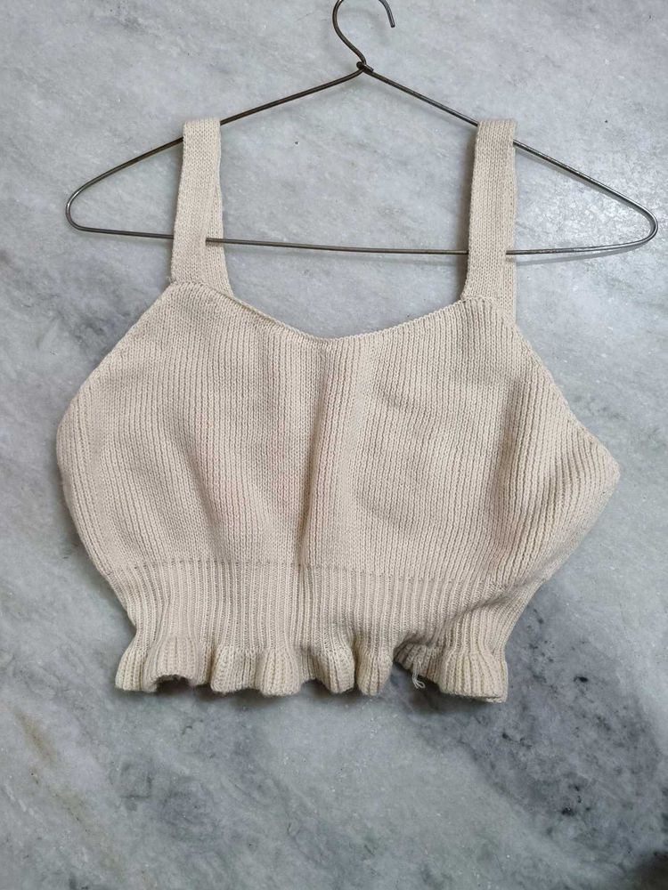 Cute Frilled Knitted Crop Tank Top