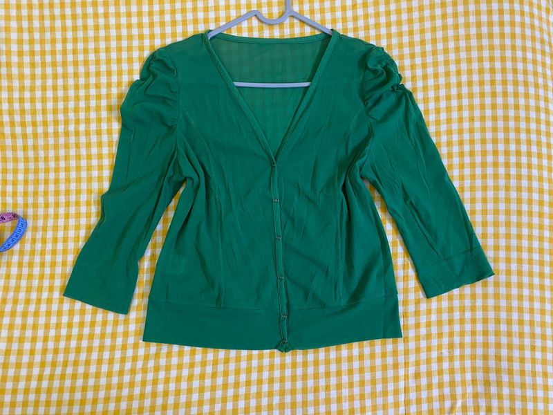 Sheer Green Button-Up Top Busy 36