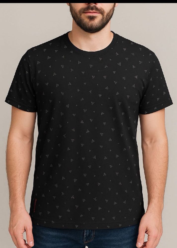 DJ&amp;C Black Geometric Print Casual T-Shirt
