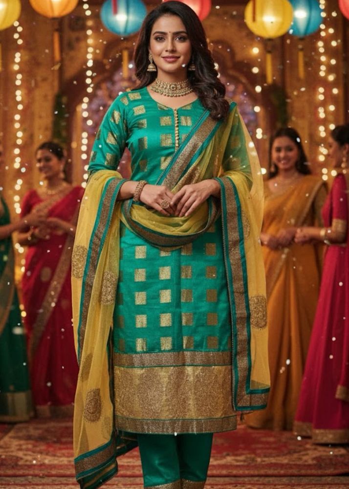Elegant Teal &amp; Gold Indian Salwar Kameez Suit