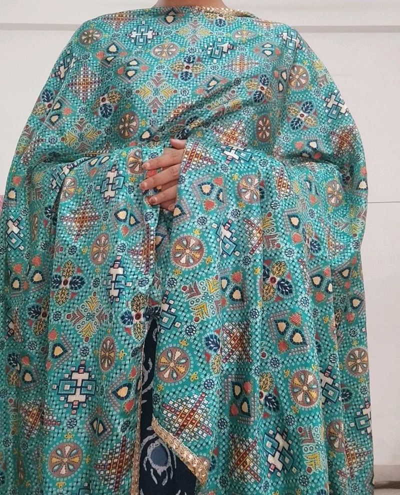 Teal Printed Dupatta