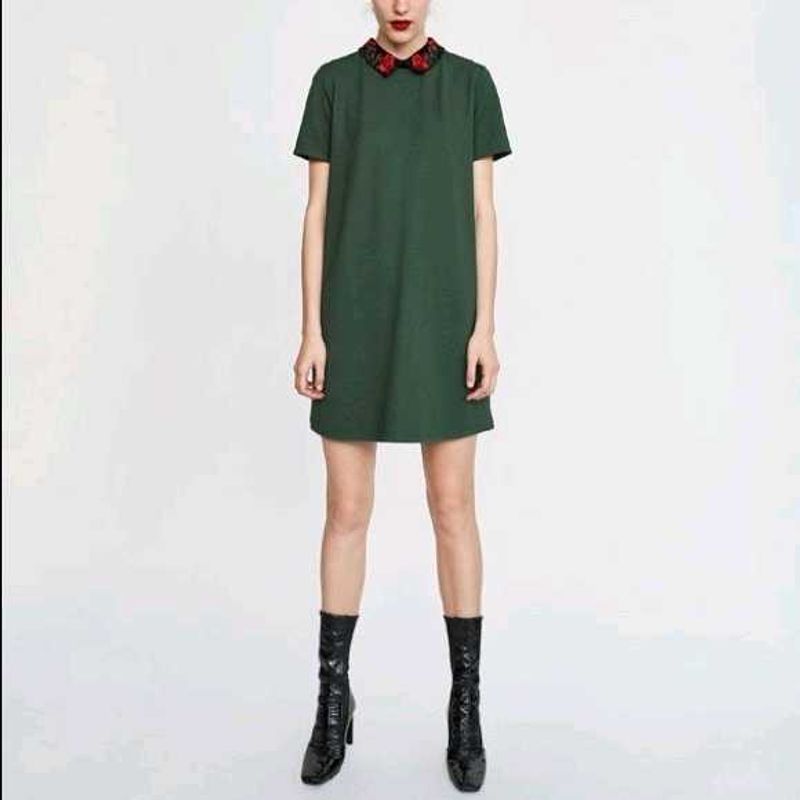 Zara Green Floral Collar Dress