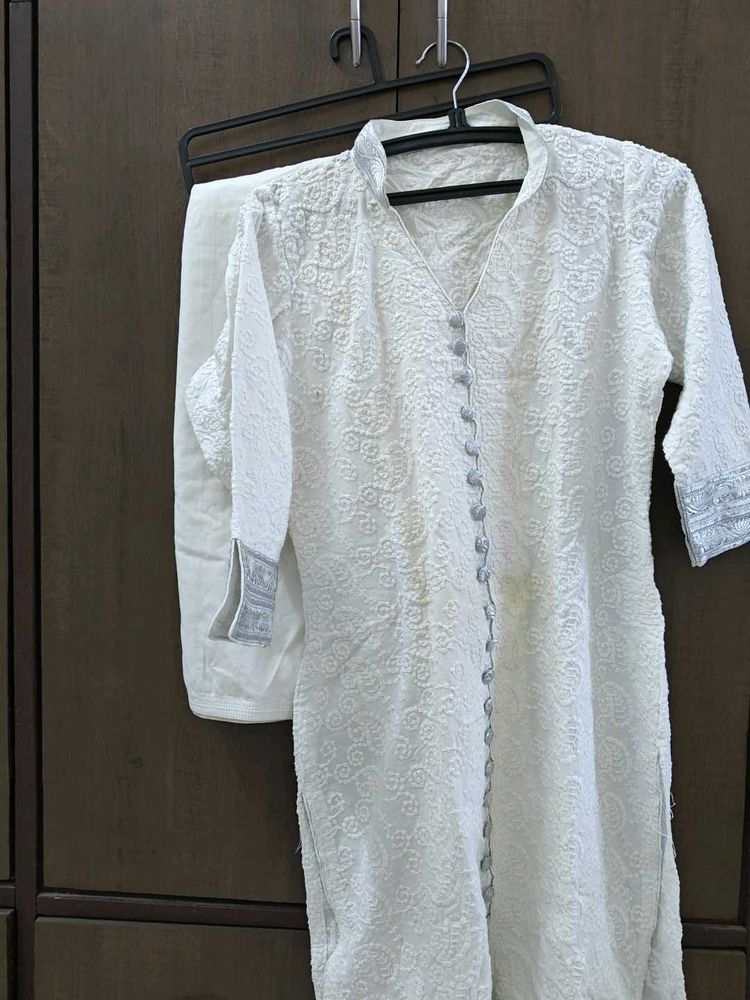 White Embroidered Kurta Set