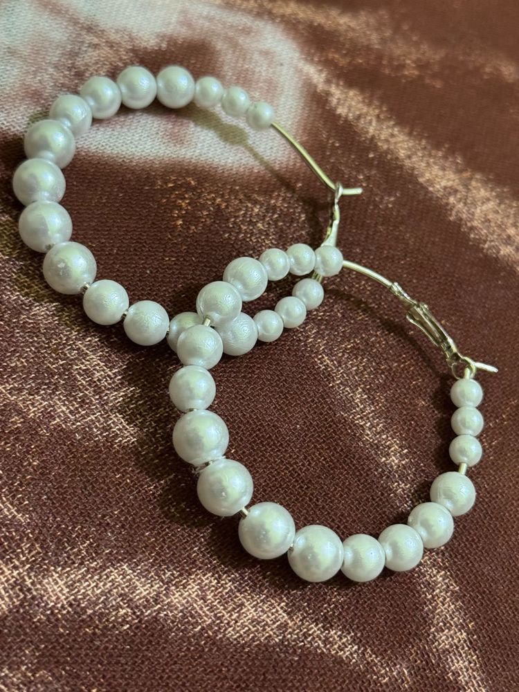Silver-Plated Pearl Hoop Earrings