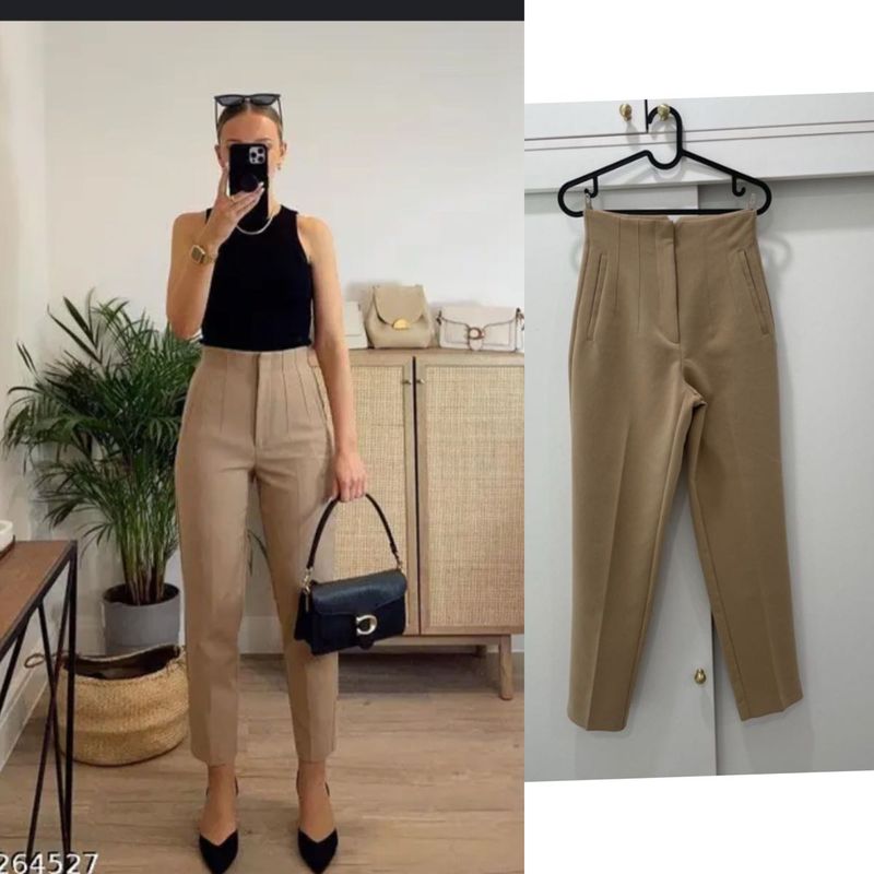 Zara Tan Pleated High Waist Trousers