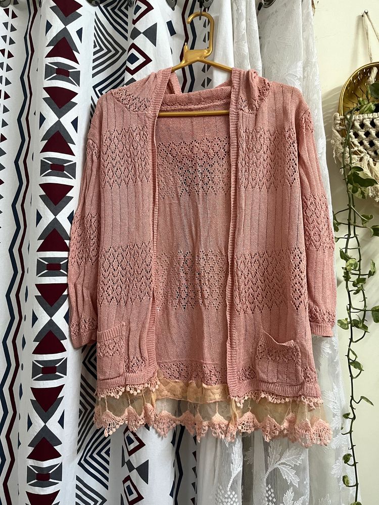 Lace Pink Jacket With Hoodie