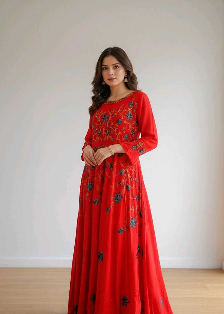 Red Embroidered Maxi Dress