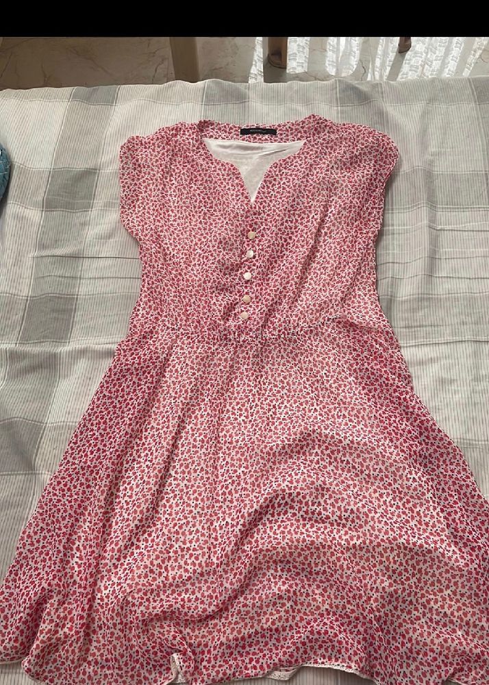 Dotted Red Knee Length Dress