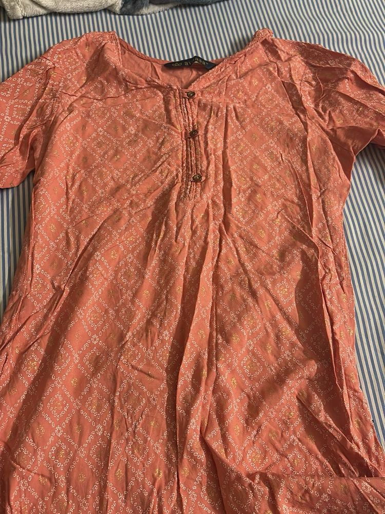Peach Printed Kurti