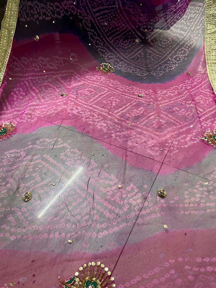 multicolored bandhej saree  with work